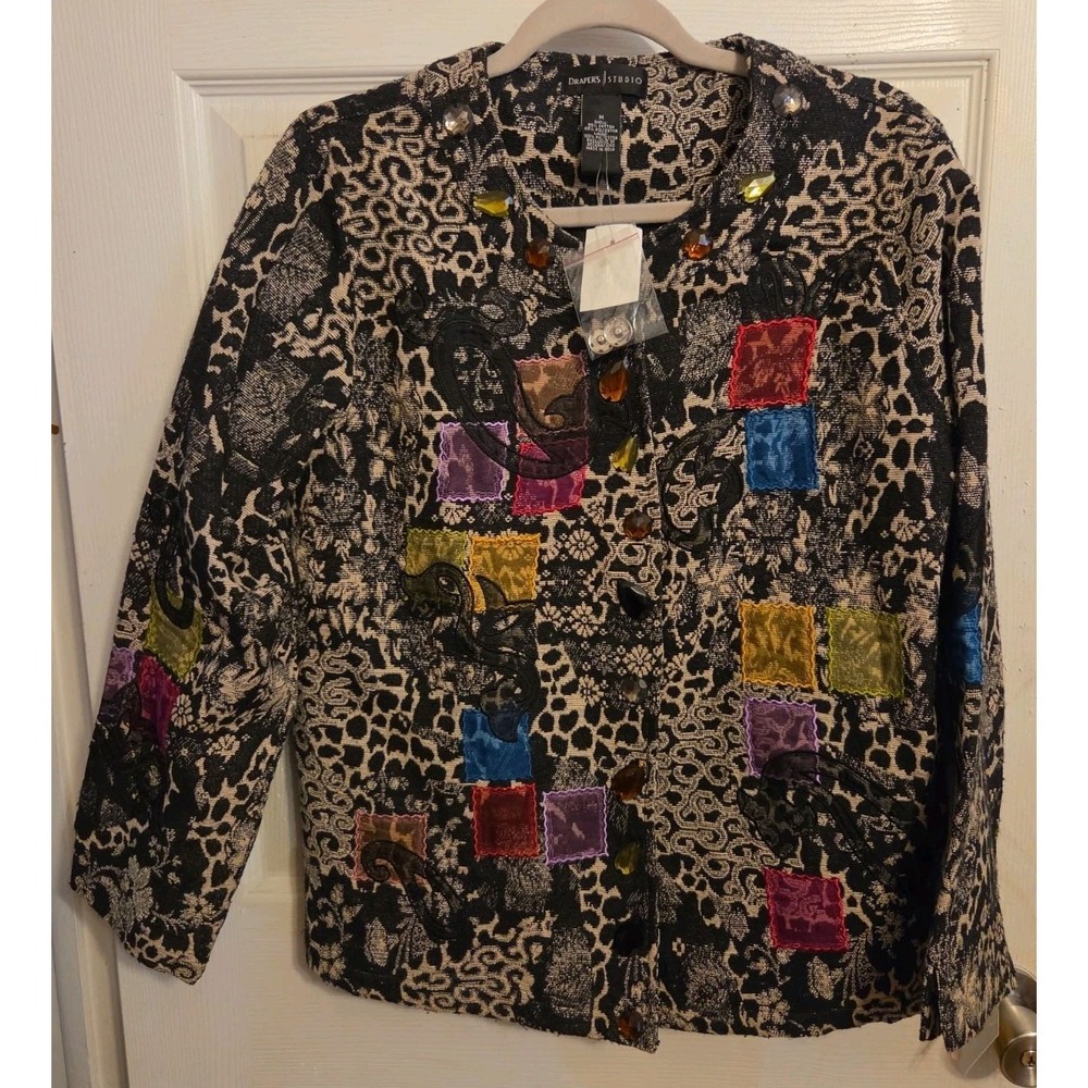 Draper's Studio women's jacket in size M black and white pattern Jewels NWT